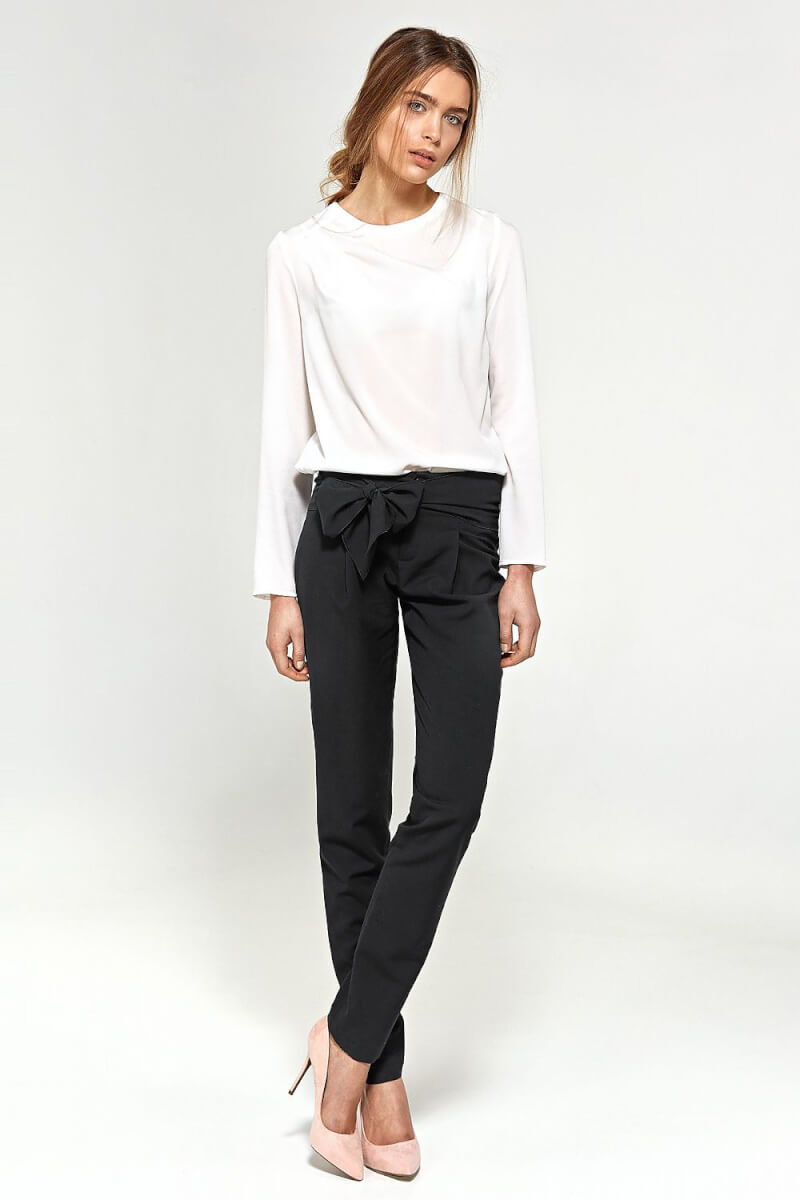 black bow front trousers
