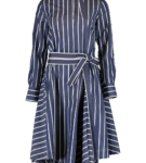 Long sleeve belted stripe dress