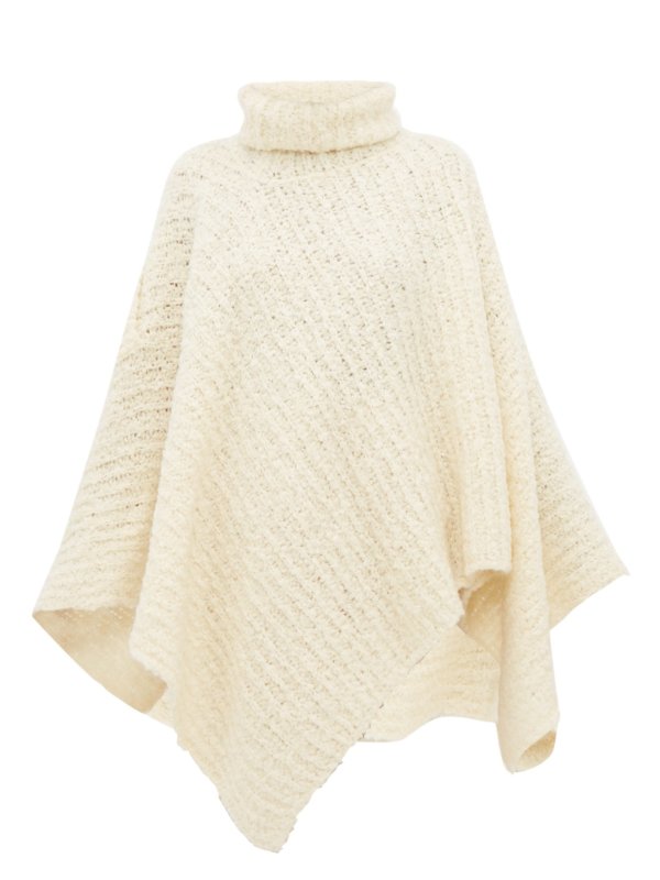 Roll-neck wool-blend poncho