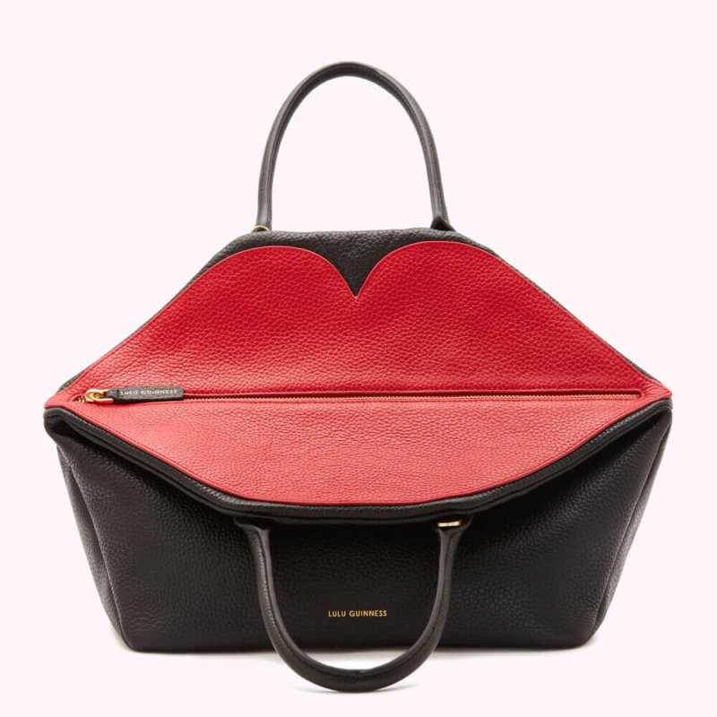 Black Leather Peekabo Lip Valentina Handbag