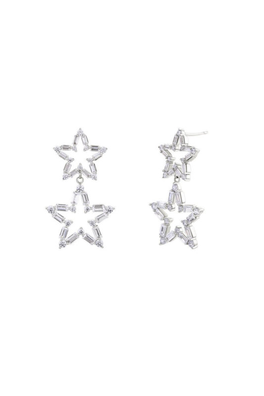 Duo Star Silver Drop Earrings