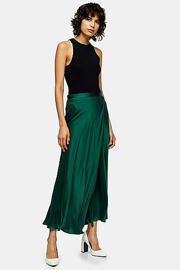 Green Silk Bias Skirt By Topshop Boutique