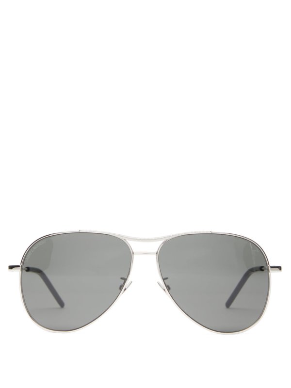 SAINT LAURENT Engraved-bridge aviator metal sunglasses