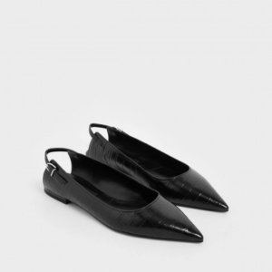 Charles and Keith Black croc effect leather ballet pumps