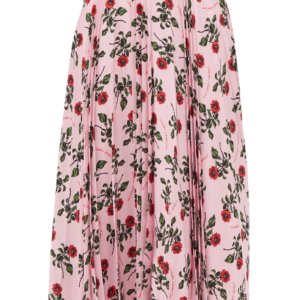 valentino rose printed pleated silk midi skirt