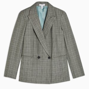 topshop CONSIDERED Mint Check Double Breasted Blazer