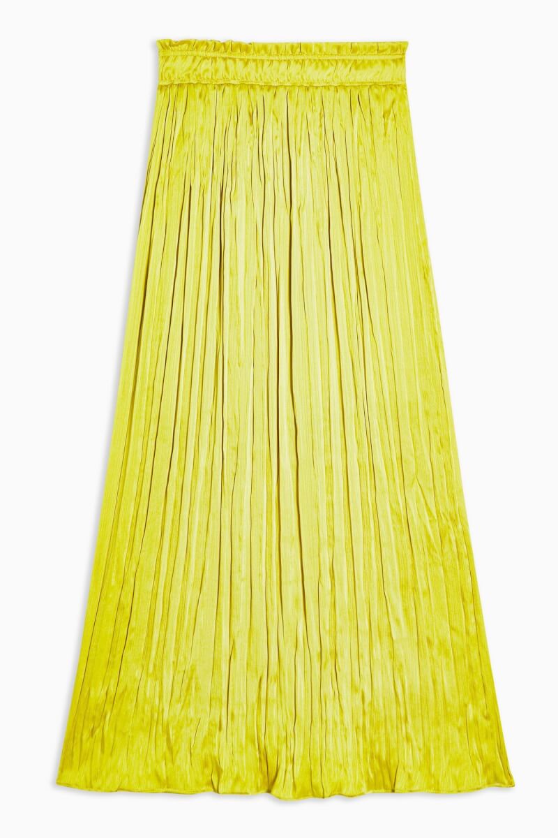 topshop Crushed Satin Pleated Skirt - Chartreuse