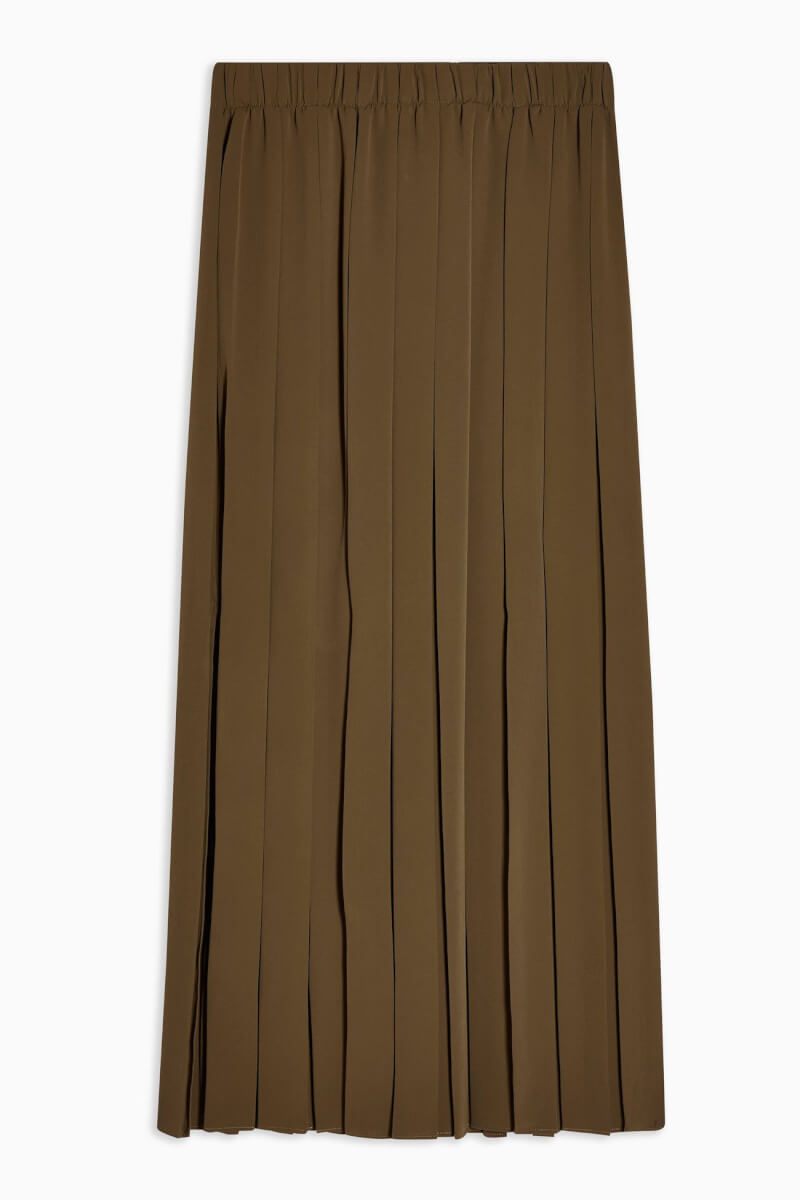 topshop Khaki Pleated Midi Skirt