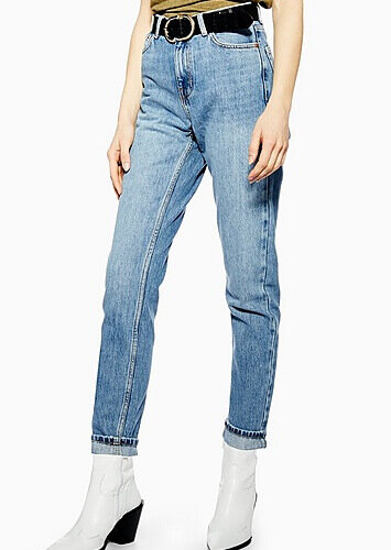 Topshop Mid Blue Wash Mom Tapered Jeans - Mid Stone