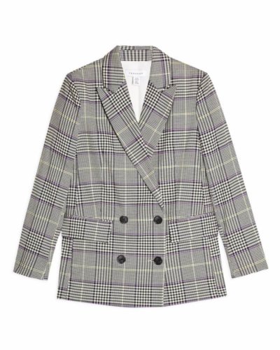 topshop Purple Check Double Breasted Blazer