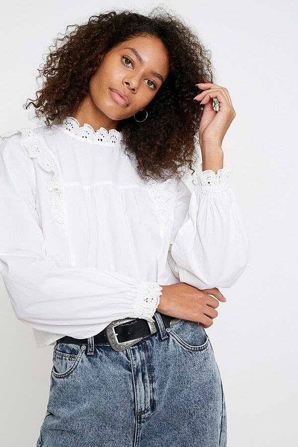 urban outfitters UO Broderie Babydoll Blouse - white