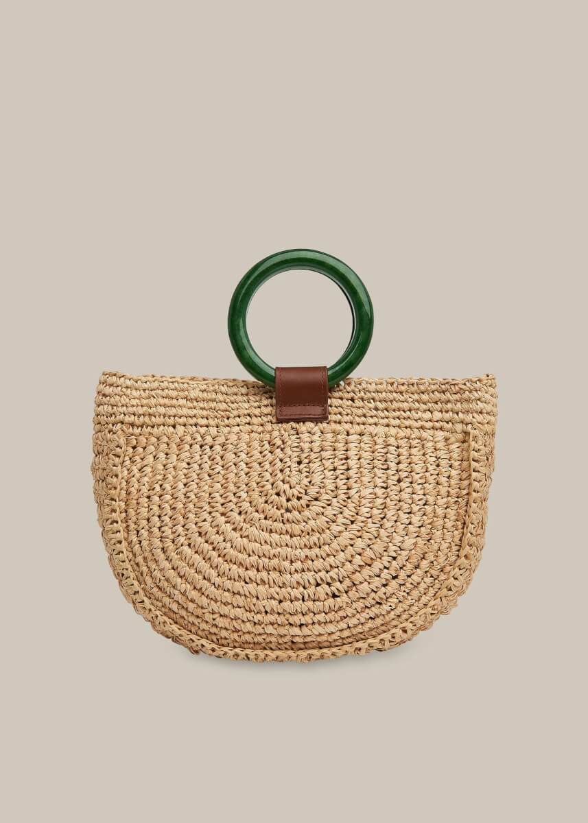 Whistles Selby Straw Half Moon Bag