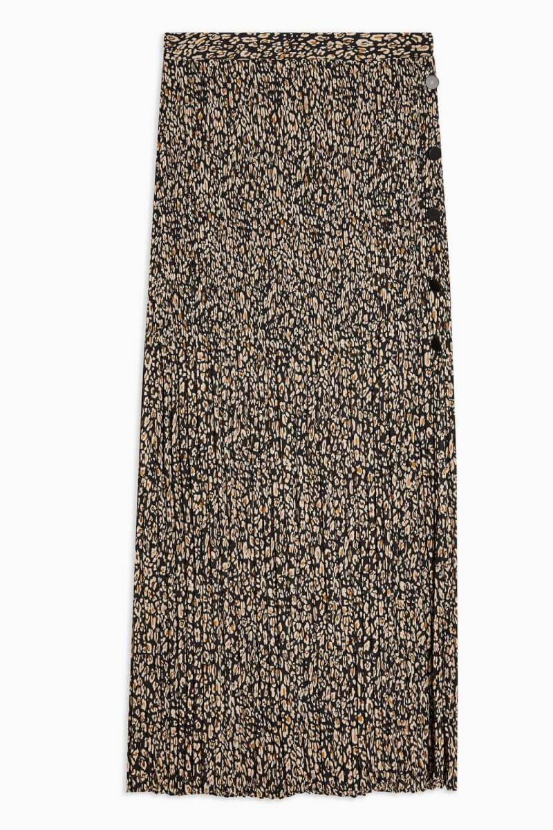 topshop TALL Leopard Side Button Pleated Midi Skirt