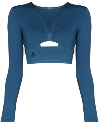 activewear blue ADIDAS BY STELLA MCCARTNEY cutout logo-print cropped top