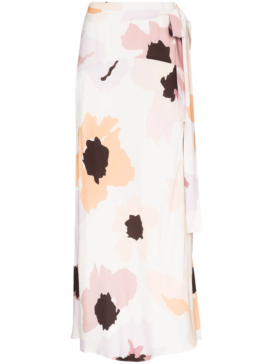 summer wardrobe Peony floral print tie front maxi skirt