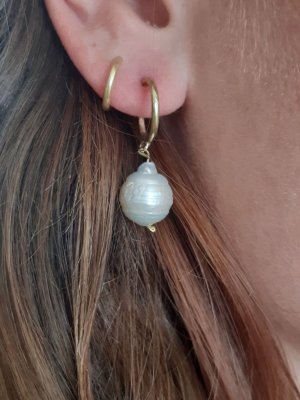 Gold Hoop Earrings with Baroque Pearl Drop