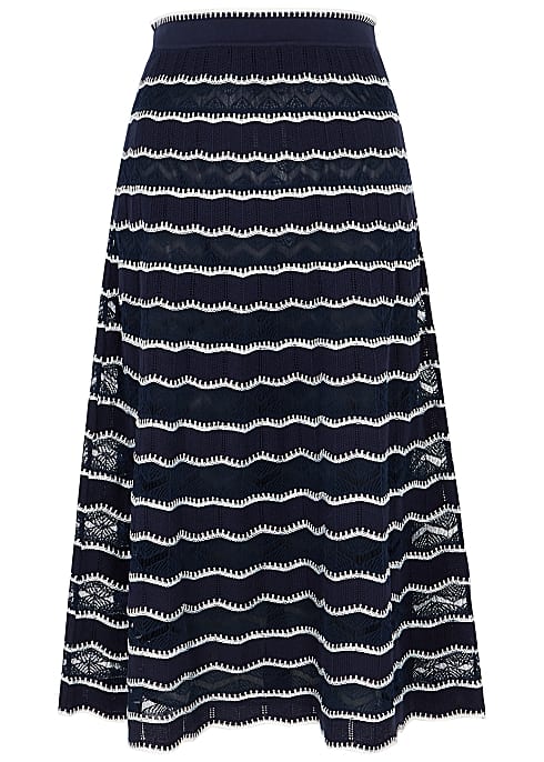 striped navy blue white long skirt