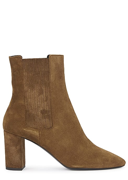 dark brown suede high heeled ankle boots