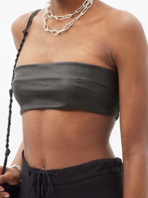 Leather and cotton-blend jersey bandeau top