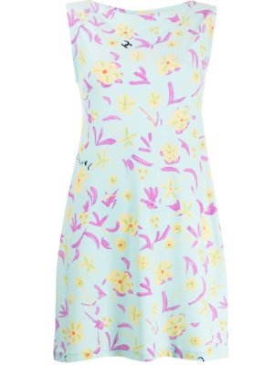 Chanel Pre-Owned floral sleeveless mini dress - Blue