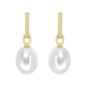 Kiki Classics 18ct Yellow Gold, Pearl Drops with Diamond Hoop Earrings