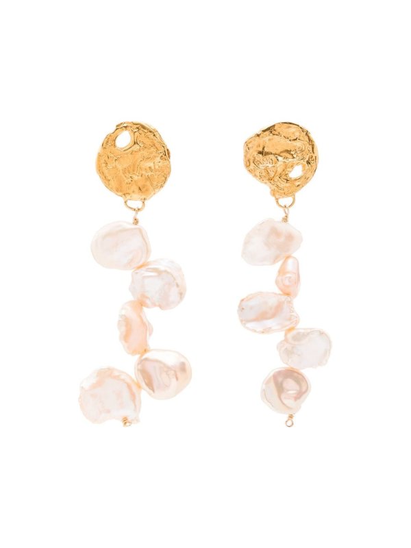 gold plated with dangly pearls earrings