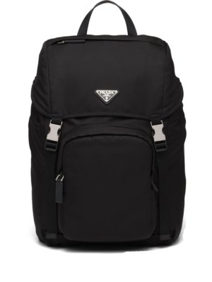 Prada logo-plaque multi-pocket backpack - Black