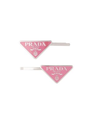 Prada logo-plaque hair slides - Pink