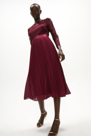 Coast Embroidered Long Sleeve Midi Dress -, Aubergine
