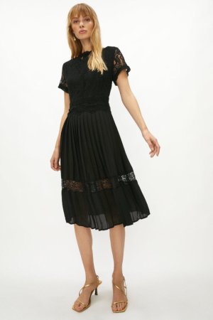 Coast Lace Bodice Pleat Skirt Midi Dress -, Black