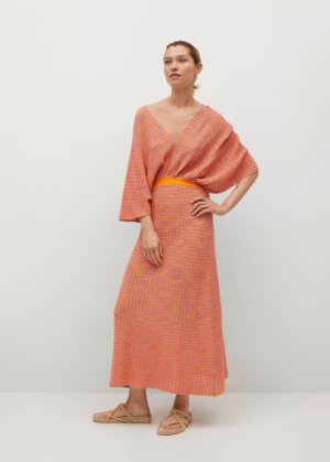 Combined knitted dress with slit orange - Woman - 8 - MANGO
