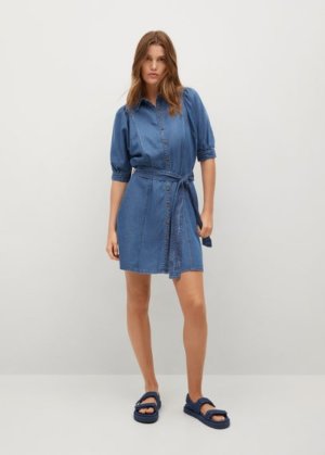 Denim shirt dress medium blue - Woman - 10 - MANGO