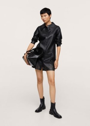 Die-cut faux leather dress black - Woman - 6 - MANGO