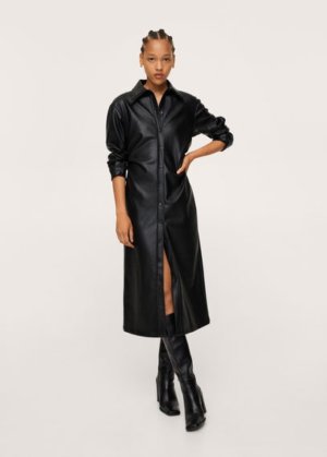 Faux-leather shirt dress black - Woman - 6 - MANGO