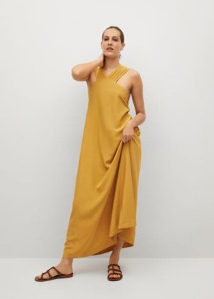 Flared long dress mustard - Woman - 8 - MANGO