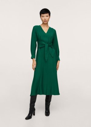 Flowy bow dress green - Woman - 6 - MANGO