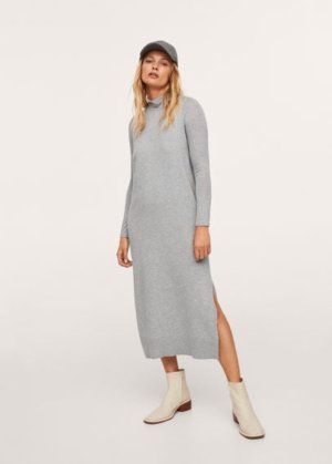 Knitted dress with openings light heather grey - Woman - S - MANGO