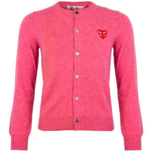 N075 Double Eye Red Heart Cardigan Pink S Pink