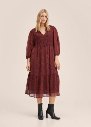 Plus size - Flowy printed dress red - 24 - MANGO
