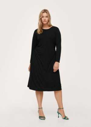 Plus size - Side slit dress black - 26 - MANGO
