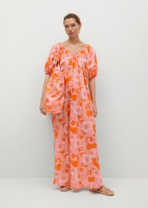 Printed cotton dress orange - Woman - 8 - MANGO