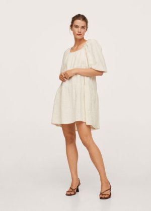 Puffed sleeves cotton dress beige - Woman - 8 - MANGO