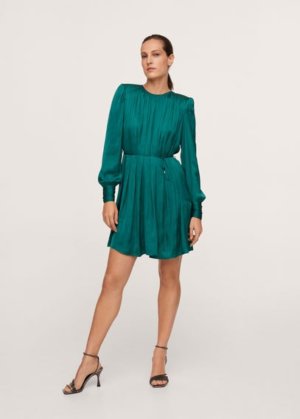 Satin shoulder dress green - Woman - 16 - MANGO