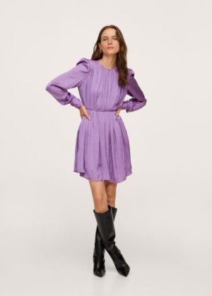 Satin shoulder dress lilac - Woman - 12 - MANGO