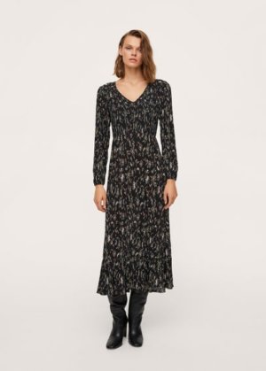 Textured printed dress black - Woman - 6 - MANGO
