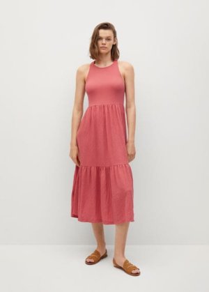 Textured ruffled dress coral red - Woman - 14 - MANGO
