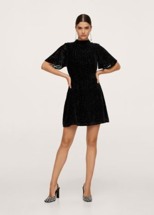 Velvet textured dress black - Woman - 14 - MANGO