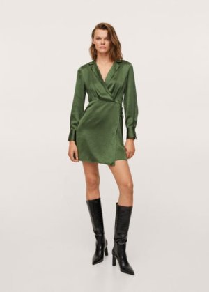 Wrapped satin dress green - Woman - 14 - MANGO