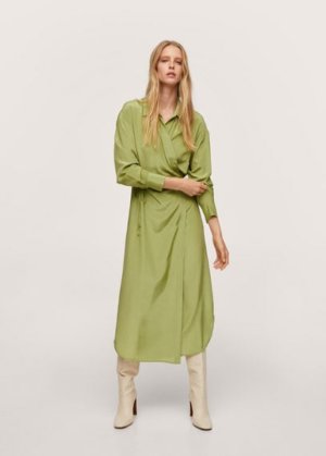 Wrapped satin dress green - Woman - 4 - MANGO