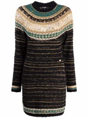 Chanel Pre-Owned 2010 metallic threading knitted dress - Black